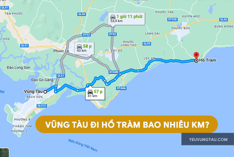 Vũng Tàu đi hồ Tràm Bao Nhiêu km
